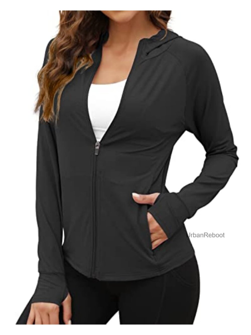 UPF 50+ Sun Protection Hoodie Jacket Zip Pockets Thumbholes